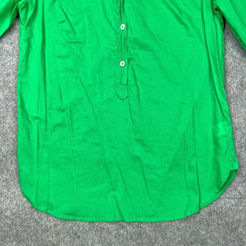 J Crew Shirt Womens 4‎ Green Voile Popover Long Sleeve 100% Cotton Tunic Blouse